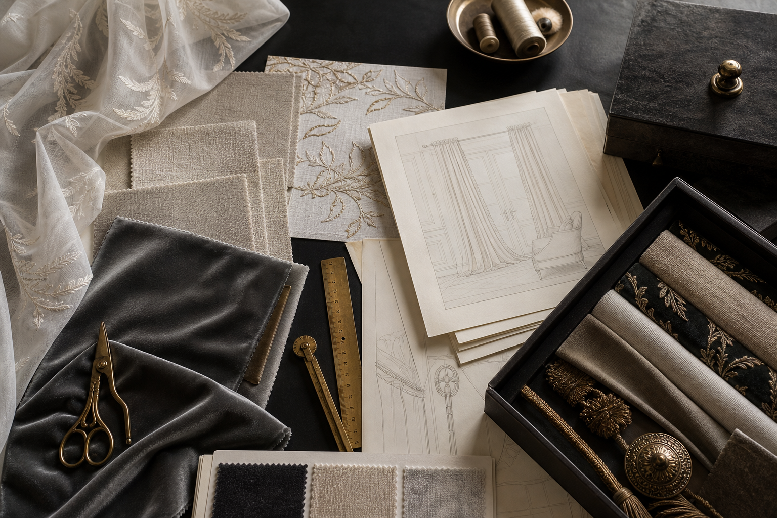 Premium velvet and linen textile moodboard
