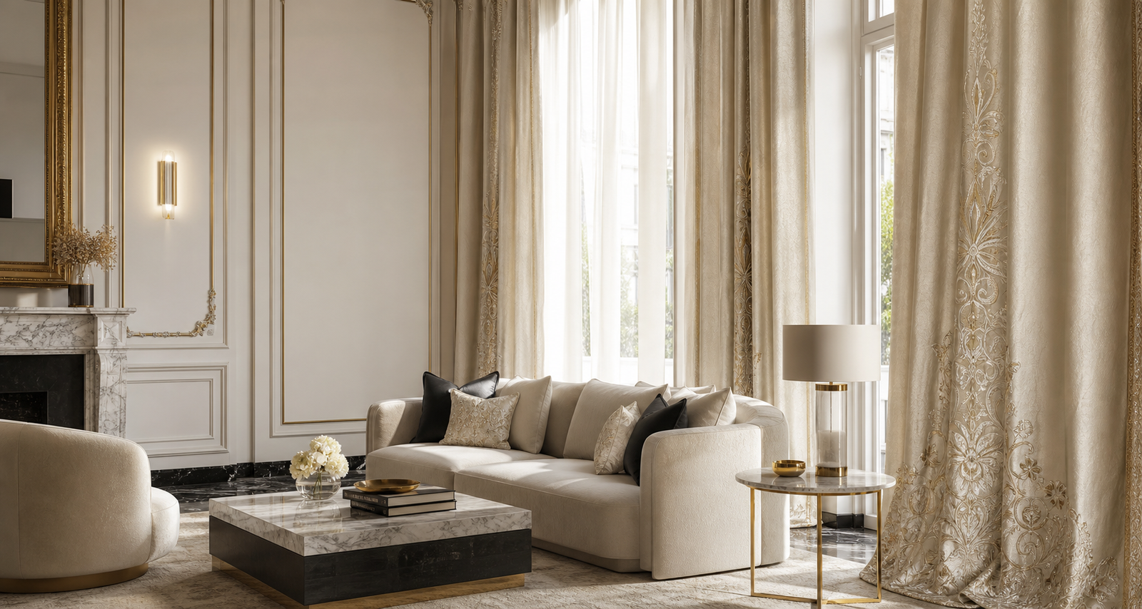 Sheer curtains filtering daylight in a luxury interior